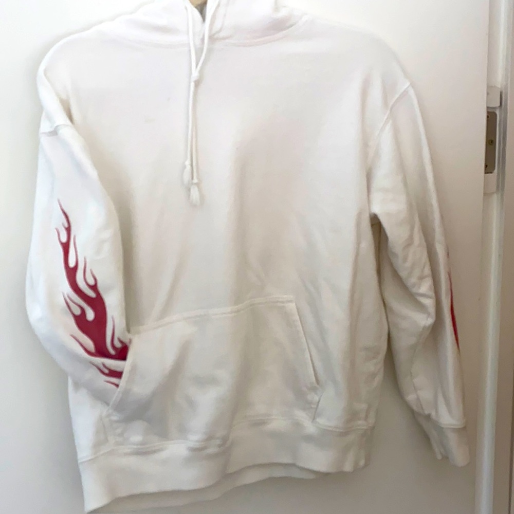 Brandy Melville white Hoodie red flame on sleeves!